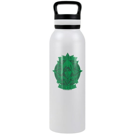 The Arrow Official Emerald Archer 24 oz Insulated Canteen Water Bottle, Leak Resistant, Vacuum Insulated Stainless Steel with Loop Cap, White