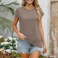 thumbnail image 3 of Womens Spring Tops, Casual Cotton Linen Short Sleeved Round Neck Solid Color T-Shirt Basic Top Woman Fringe For Women Tops 3/4 Sleeve Tops Trendy Tops 2025 Shirts Tops (S, Coffee) ZMTing, 3 of 4