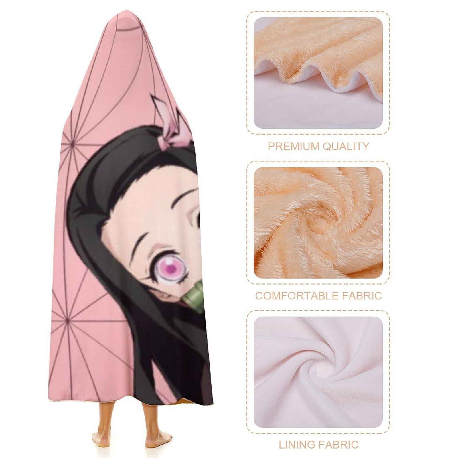 Kamado Nezuko Wearable Blanket Cloak Arctic Velvet Hooded Blanket Soft Fuzzy Hoodie Blanket Cape for Adults Kids 40"x50"