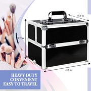 Ver Beauty Black Aluminum Train Case with Sliding Trays, Lockable Storage, Expandable Modular Design, 13.5 x 9.5 x 10.75