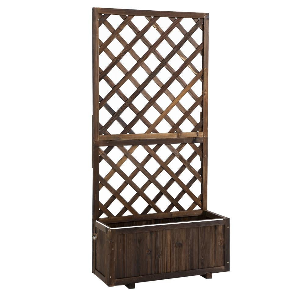 Garden Bed, Wooden Raised Garden Bed Planting Planter Box with Trellis and Drain Holes for Climbing Vine Plants