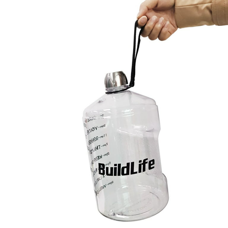 BuildLife Gallon Motivational Water Bottle with Time Marked to Drink More Daily and Nozzle,BPA Free Reusable Gym Sports Outdoor, Black