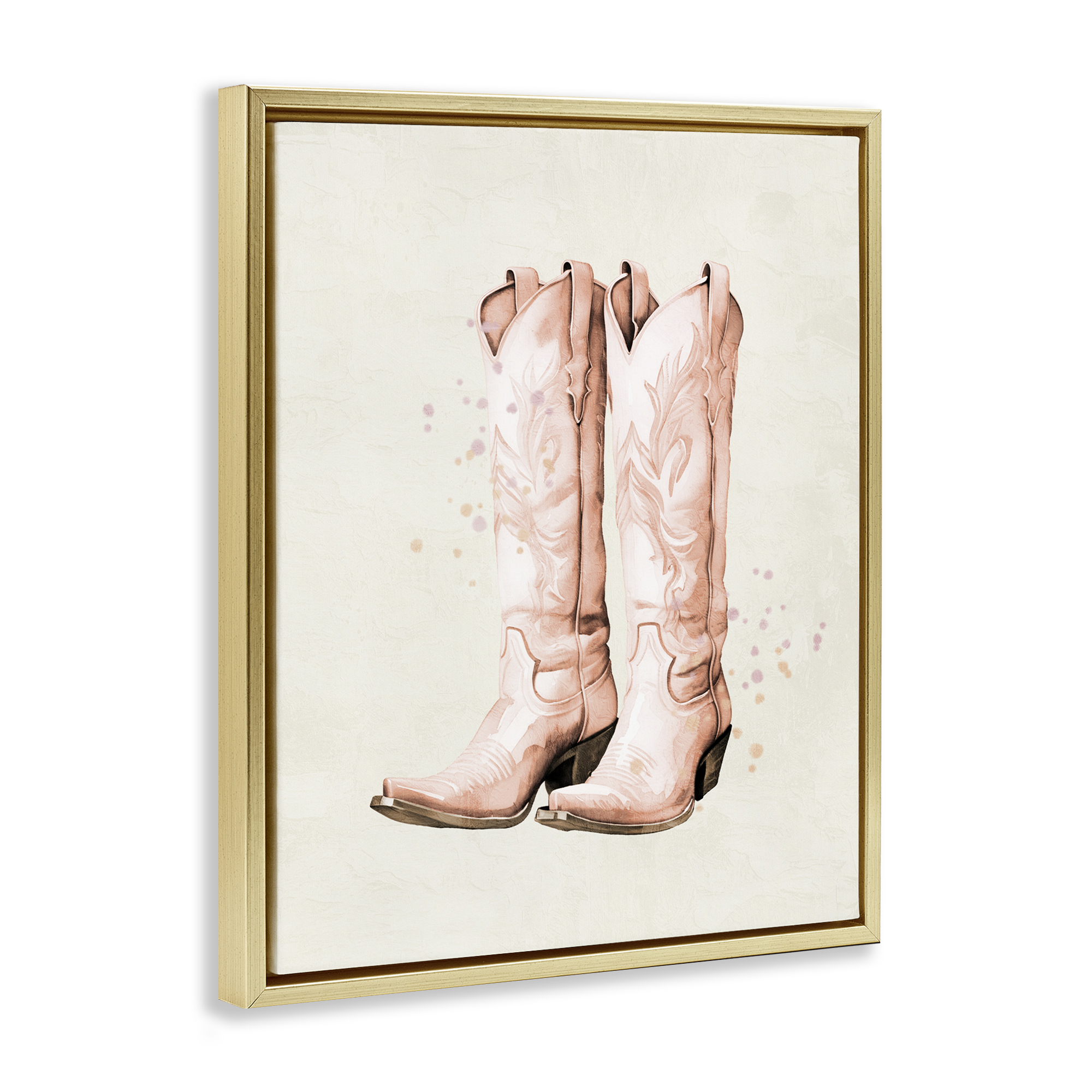 Howdy Cowgirl Pastel Boots Gold Framed Floater Canvas Wall Art, design by Kim Allen