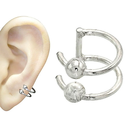 Worldjewels Sterling Silver Cartilage Hoop Earrings Non Pierced 2 Sterling Silver Cartilage Hoop Earrings Non Pierced 2 Band W Beads 8 Mm One