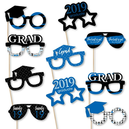 Blue Grad - Best is Yet to Come - Glasses - Royal Blue 2019 Paper Card Stock Graduation Photo Booth Props Kit - 10 (Best Glass Blowers 2019)