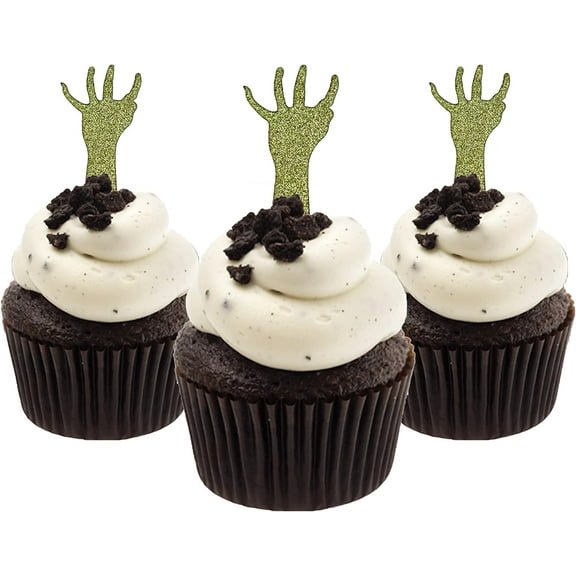 Hand Zombie, Halloween Cupcake Topper 12 pieces per Pack Decoration Cake glitter Card Stock Gold