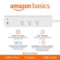 thumbnail image 2 of Amazon Basics Regleta de enchufe inteligente con 3 tomas controladas individualmente y 2 puertos USB (1 USB-A y 1 USB-C), funciona solo con Alexa, Wi-Fi de 2,4 GHz, no requiere concentrador, color bla, 2 of 5