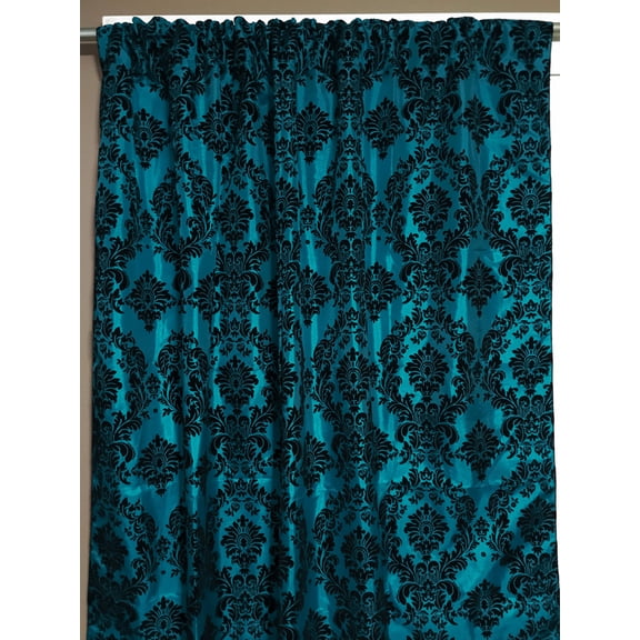 Flocking Damask Taffeta Window Curtain 56 Inch Wide Blue Teal
