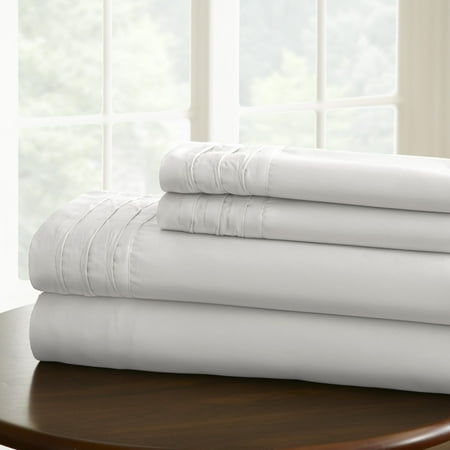 1000 Thread Count Solid Cotton Rich 4-Piece Sheet Set with Pintuck
