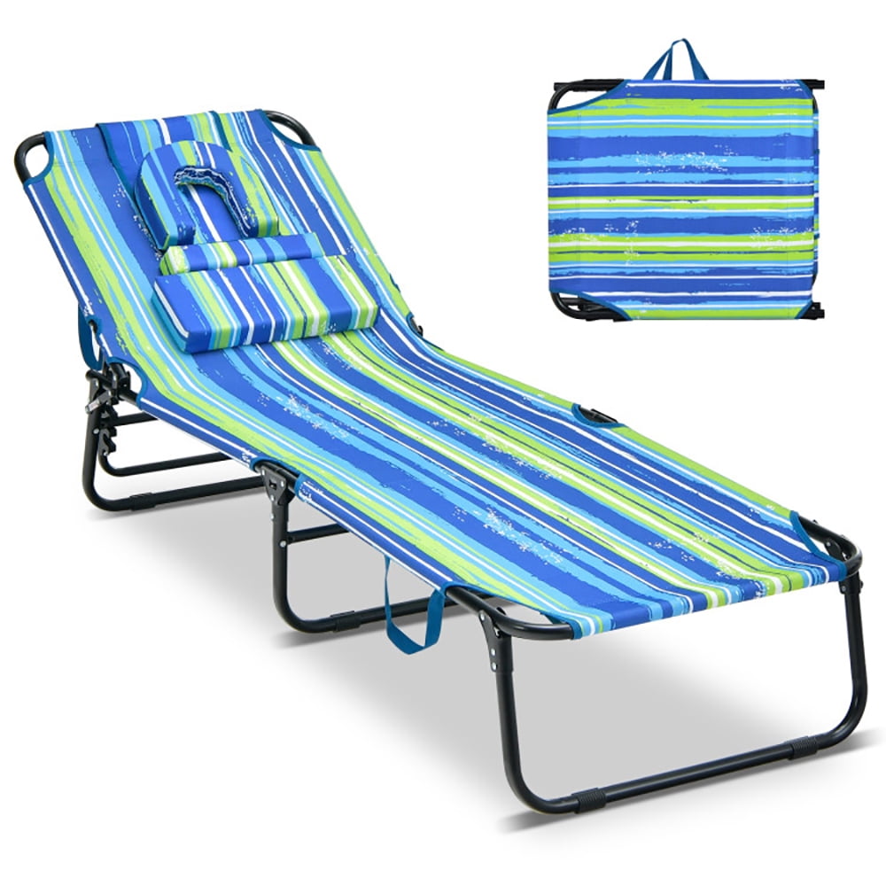 Aimee Lii Beach Chaise Lounge Chair with Face Hole and Removable Pillow, Patio Loungers, Blue & Green Aimee Lii Beach Chaise Lounge Chair with Face Hole and Removable Pillow, Patio Loungers, Blue & Green