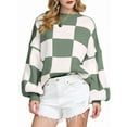 thumbnail image 2 of Women'S Fall Fashion Crew Neck Long Sleeve Lattice Ribbed Knit Loose Pullover Sweater Tops Light Green M, 2 of 9