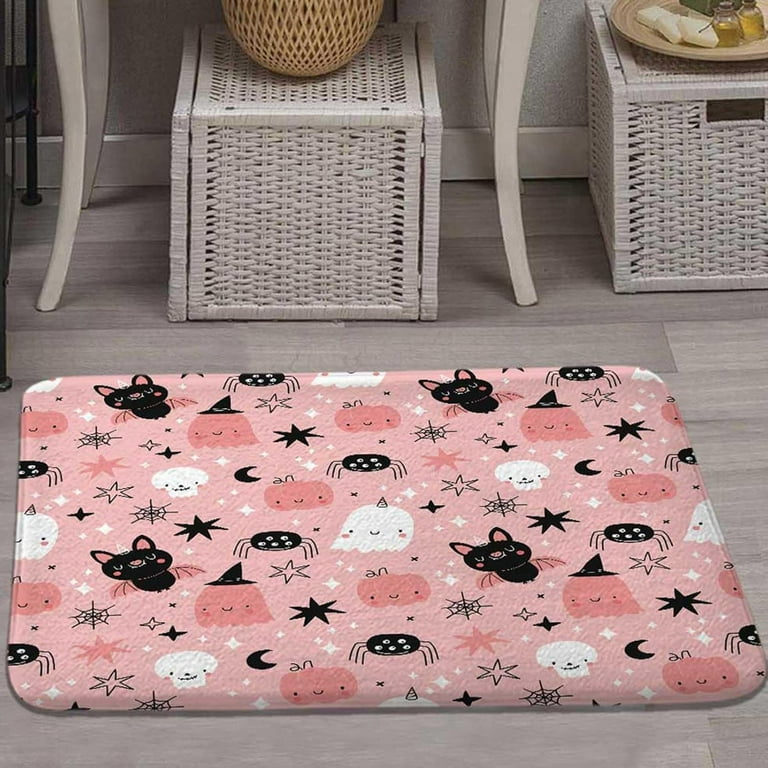 Pink Halloween Bath Mat With Spooky Ghosts - Non-Slip, Absorbent Bathroom Rug For Halloween Decor 5 thumbnail image
