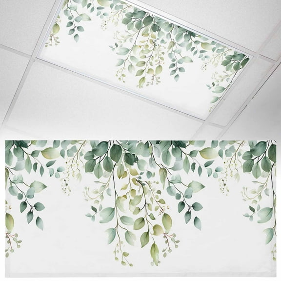 Ceiling Light Cover for Classroom, Sage Green Floral Magnetic Fluorescent Light Covers Filter for School,Office, 2X4  FT, Pack of 1, Watercolor Eucalyptus Leaf Boho Botanical