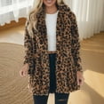 thumbnail image 3 of Women's Faux Fur Leopard Print Mid-Length Jacket Loose Fit Warm Autumn Winter Coat with Pockets, 3 of 8