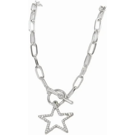 tenghong2021 Star Necklace for Women Rhinestone Heart Pendant Choker Necklaces Toggle Clasp Paperclip Chain Necklaces for Women Party Gifts Jewelry