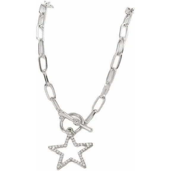 tenghong2021 Star Necklace for Women Rhinestone Heart Pendant Choker Necklaces Toggle Clasp Paperclip Chain Necklaces for Women Party Gifts Jewelry