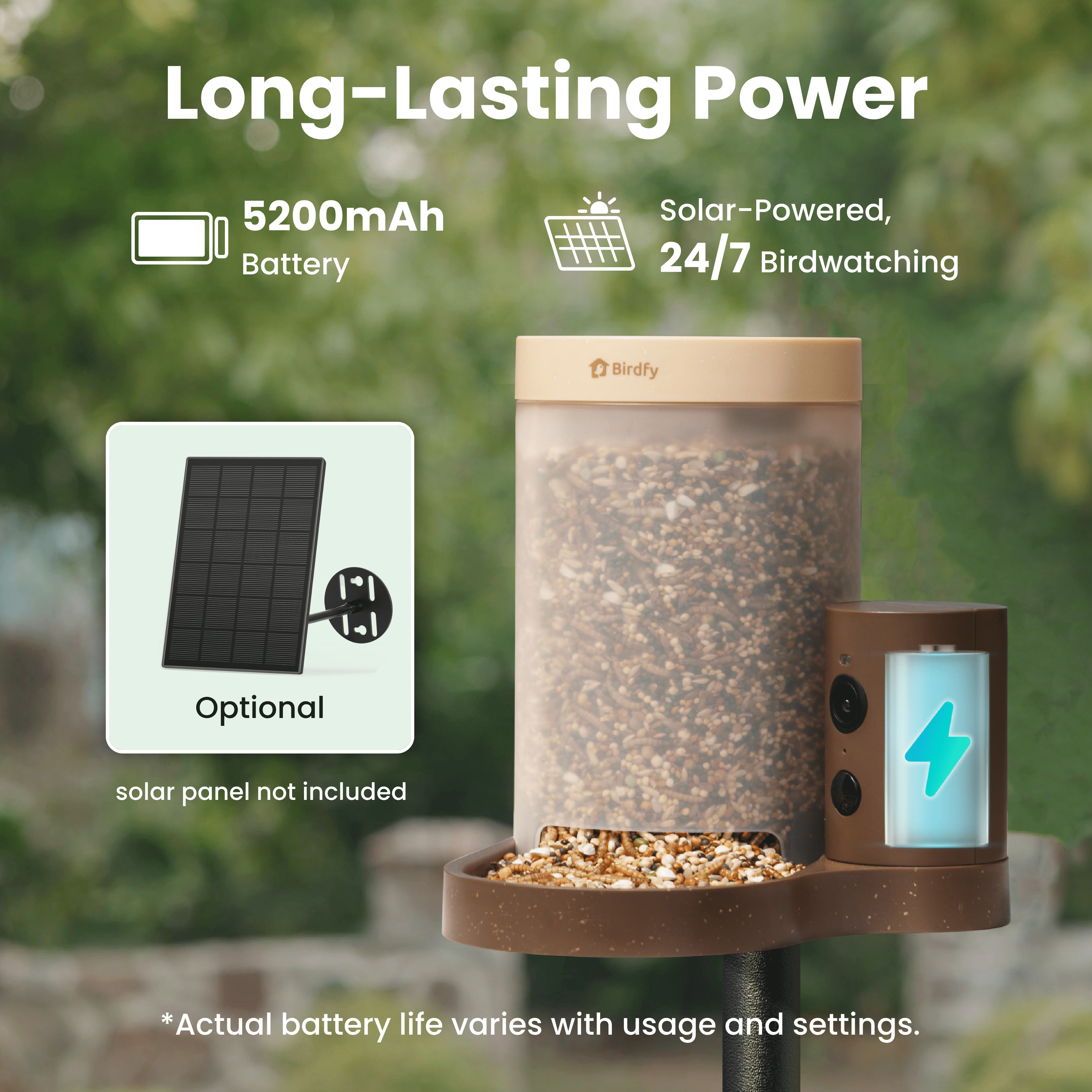Birdfy Smart Bird Feeder with Camera, 6000+ AI Species Identification, 1080P HD Video, Instant App Alerts, Brown