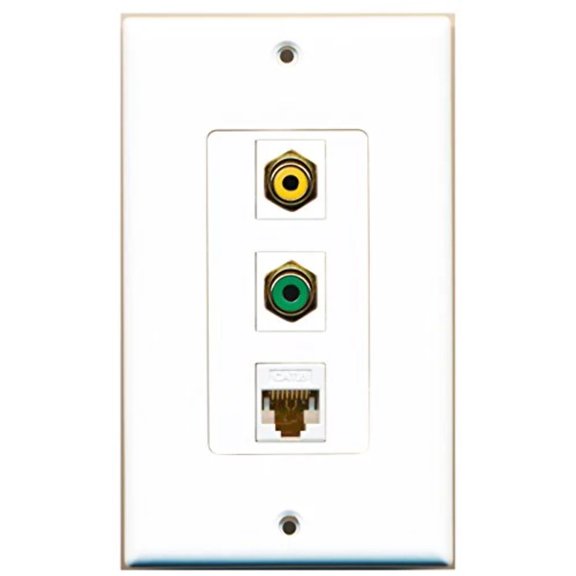 RiteAV - 1 Port RCA Yellow and 1 Port RCA Green and 1 Port Cat6 Ethernet White Decorative Wall Plate Decorative