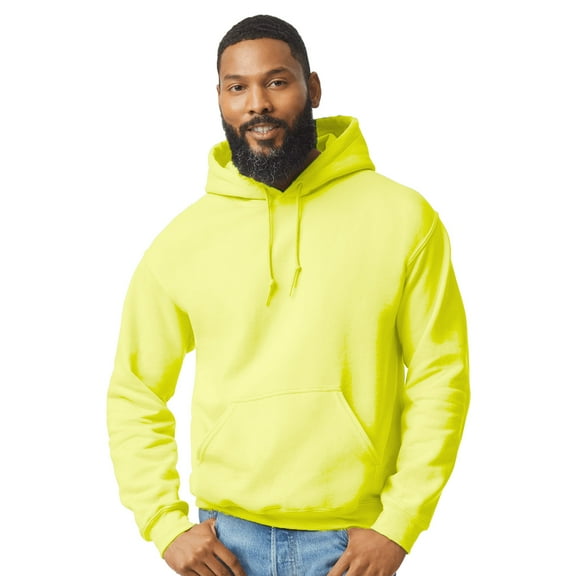 Gildan High Visibility Hooded Sweatshirt for Men’s | Heavy Blend Fleece Pullover Hi Vis Safety Green Work Reflective Sweater with Pocket 8 oz 50/50 Cotton/Polyester, Single Pack adult Size S