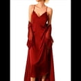 thumbnail image 1 of Vestido Informal Sin Mangas con Escote en V y Tirantes para Mujer, Camisón de Satén, Ropa de Casa. Rojo Vino S, 1 of 10