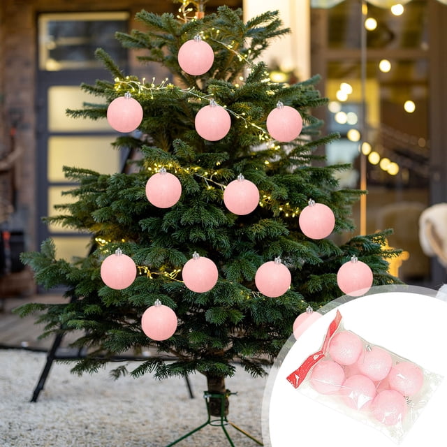 JWshufel Christmas Decorations Frosted Macaron Dusted Balls for Tree Set of 6 Plastic Shatterproof Hanging Accessories Reusable Uniform Color with String Ornaments for Christmas Tree 8.3in Pink