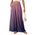 thumbnail image 3 of Gradient Ombre Wide Leg Pants for Women, High Waist Flowy Palazzo Trousers - Boho Summer Beach Vacation Bottoms Purple Pink XXL, 3 of 7