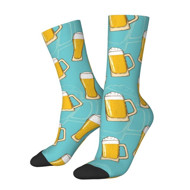 Fotbe Beer Calcetas Largas con Estampado para Hombre y Mujer – Calcetas de Compresión Transpirables y Elásticas, Viajar y Uso Diario Talla 5-11