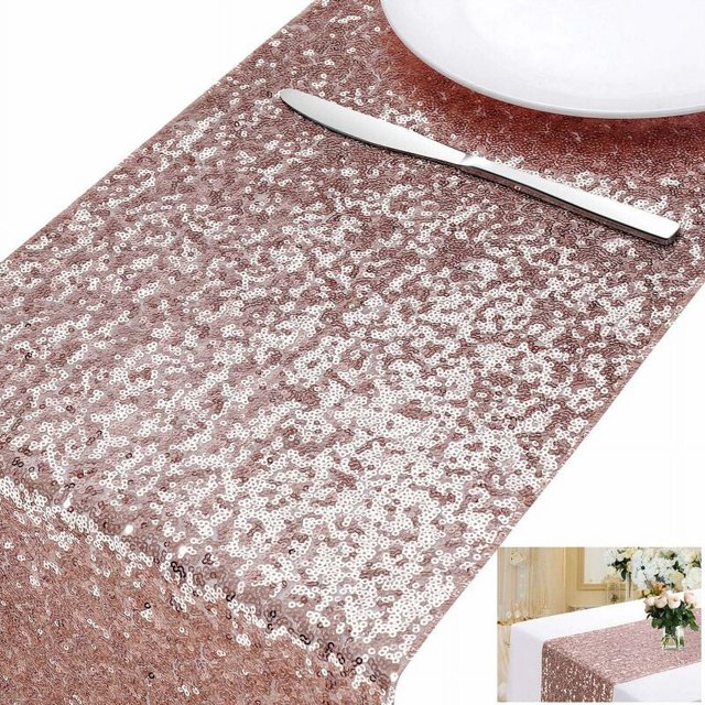 Camino de mesa con lentejuelas, mantel con purpurina para bodas, cumpleaños, celebraciones, eventos, decoración de fiestas, oro rosa, 30 275 cm