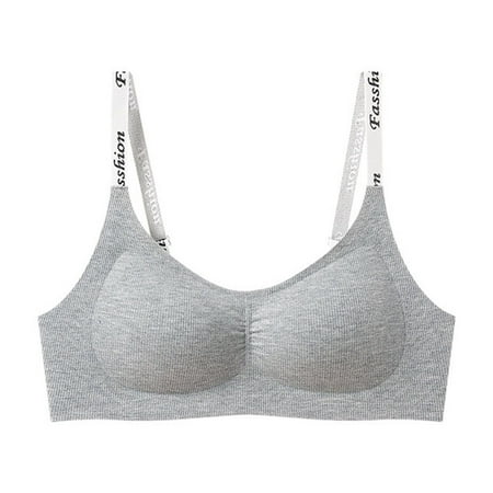 HYSYSB Push Up Bras balconette Bras for Women high Support Sports Bra compression Bra ruched Letter Jelly Strip Fixed Double Straps Underwear Gathering Top Sports Sleep Underwear seamless Gray L