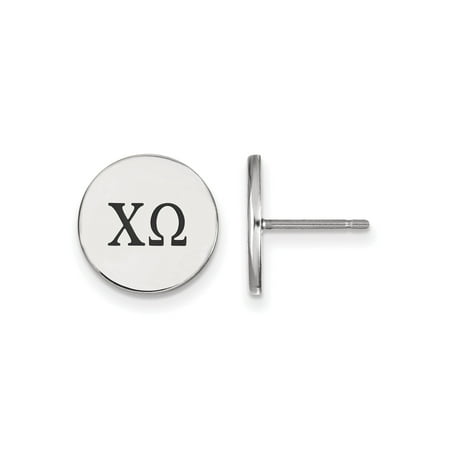 Chi Omega Block - 925 Rhodium Flashed Silver Black Enamel Chi Omega Button Earrings