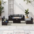 thumbnail image 2 of Gotland 8 Pieces Outdoor Patio Furniture Set with 43" Propane Fire Pit Table, PE Rattan Patio Conversation Set (Grey), 2 of 8