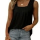 thumbnail image 1 of Plus Size Casual Tank Top, Women's Plus Solid Square Neck Pleated Medium Stretch Tank Top, 1 of 1