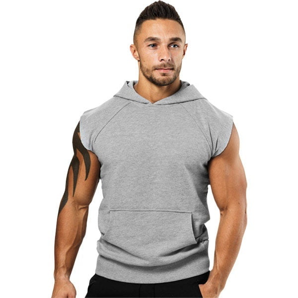 New Fashion Men‘s Sleeveless Hoodie Hooded Sweatshirt Sport Gym Sweats Tops  Shirts Vest