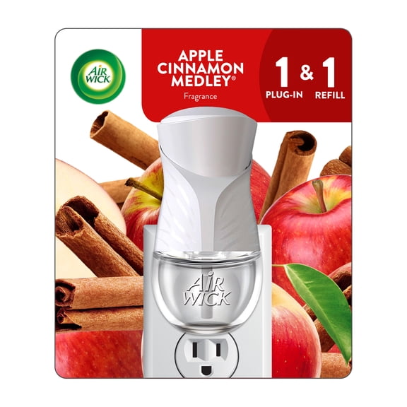 Air Wick Plug In Scented Oil Air Freshener, Apple Cinnamon Medley, 1 Warmer and 1 Refill