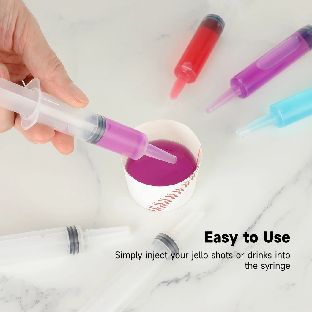 100 Pack 20ml Syringes with Tip Cap, Reusable Party Syringe, Durable Jello Shot Containers, Party Liquid Syringe for Jello Shot, Halloween, Christmas, Bachelorette Parties, Nurses