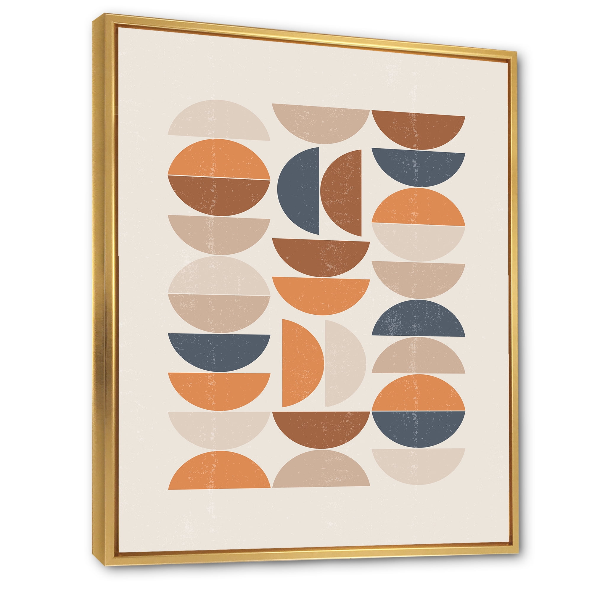 Designart 'Abstract Moon and Sun In Orange and Blue' Modern Framed Canvas Wall Art Print