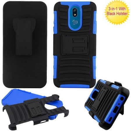 LG K40 Phone Case Combo TUFF Hybrid Impact [Heavy Duty Protection] Armor Rugged TPU Dual Layer Hard Protective Cover Swivel Belt Clip Holster BLUE Full Body Case for LG K40