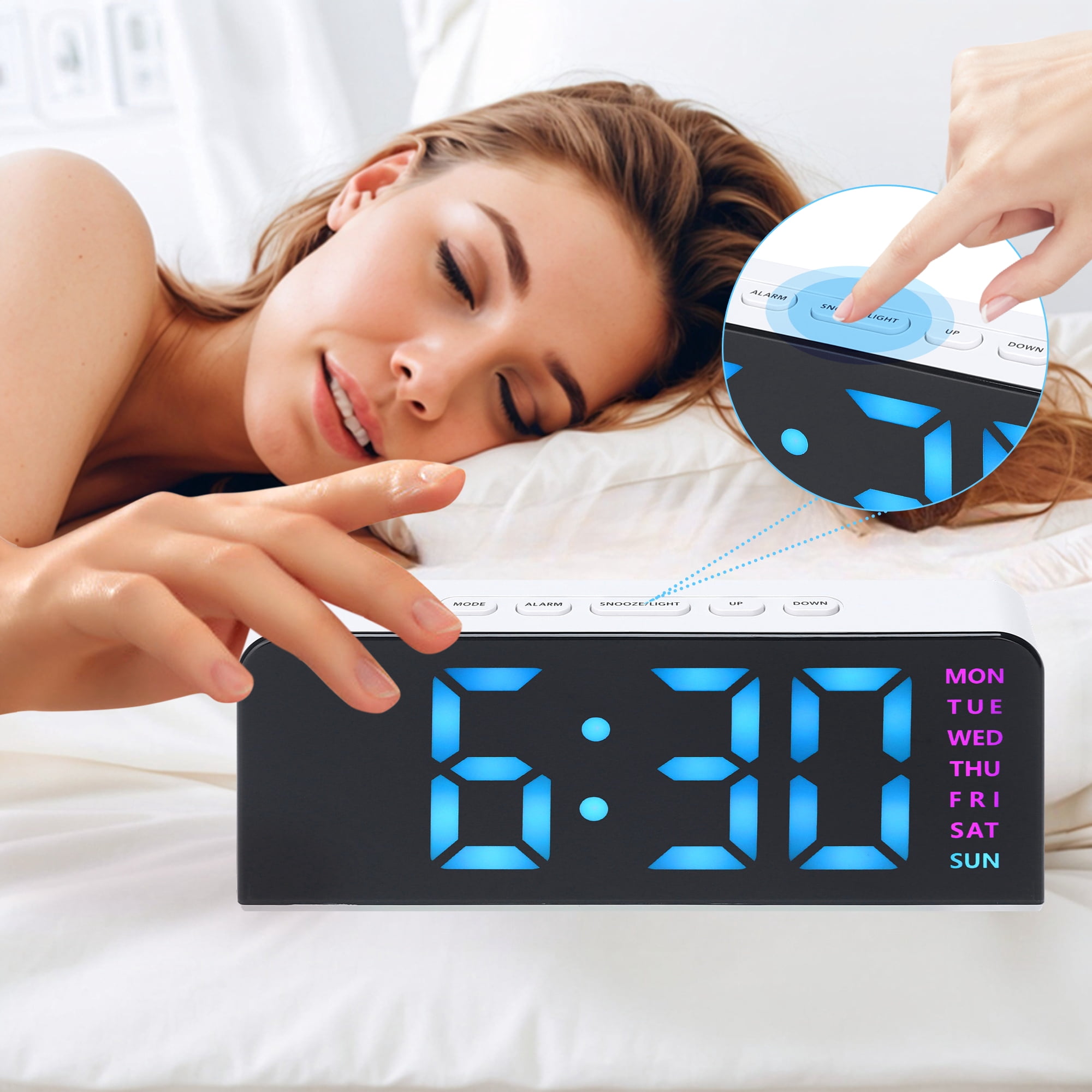 Unique Bargains 2 Pcs Digital Dual Alarm Clock for Bedroom White Pink