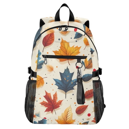JIALIOU 14 Laptop Backpack Waterproof Airline Approved Stylish Casual Daypack for Travel Business College Work Fall Leaf and Dots