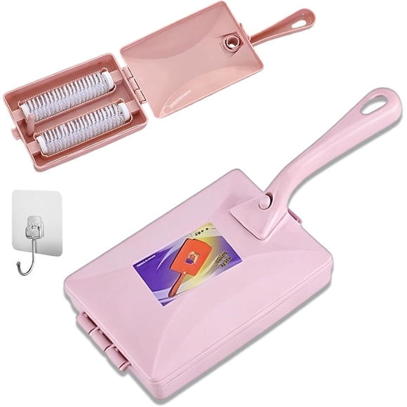 Handheld Double Roller Carpet Brush, Carpet Double Brush Handheld Sweepe with Ergonomic Grip, Double-Roller Cleaning Brush for Carpet, Sofa (Pink)