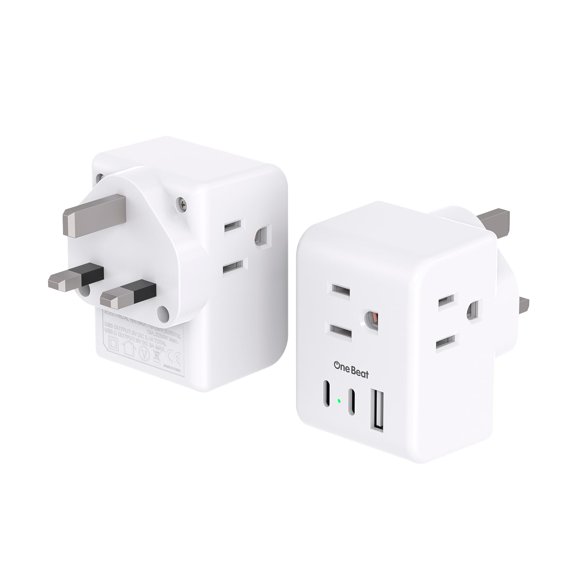 Adaptador de enchufe de viaje One Beat tipo G con 3 salidas y 3 puertos USB