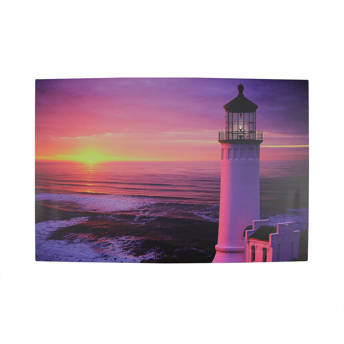 23.75" LED Lighted Sunset Lighthouse Seaside Scene Canvas Wall Art