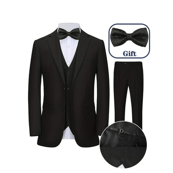 Men Suit 4pcs Tuxedo Blazer Vest Pants Bow Tie Lapel Collar Two Button Flap Pocket for Party Dinner Events Cocktail Business Banquet Occasions Classic Elegant Suit Coat for Stylish Men