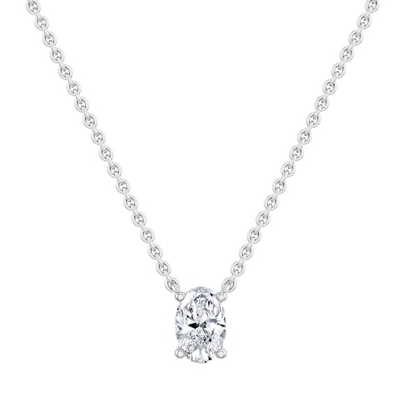 ALLORYA IGI Certified 2.50 Cttw Oval Lab Grown White Diamond Solitaire Pendant Necklace with 18 inch Silver Chain for Women in 18K Solid White Gold