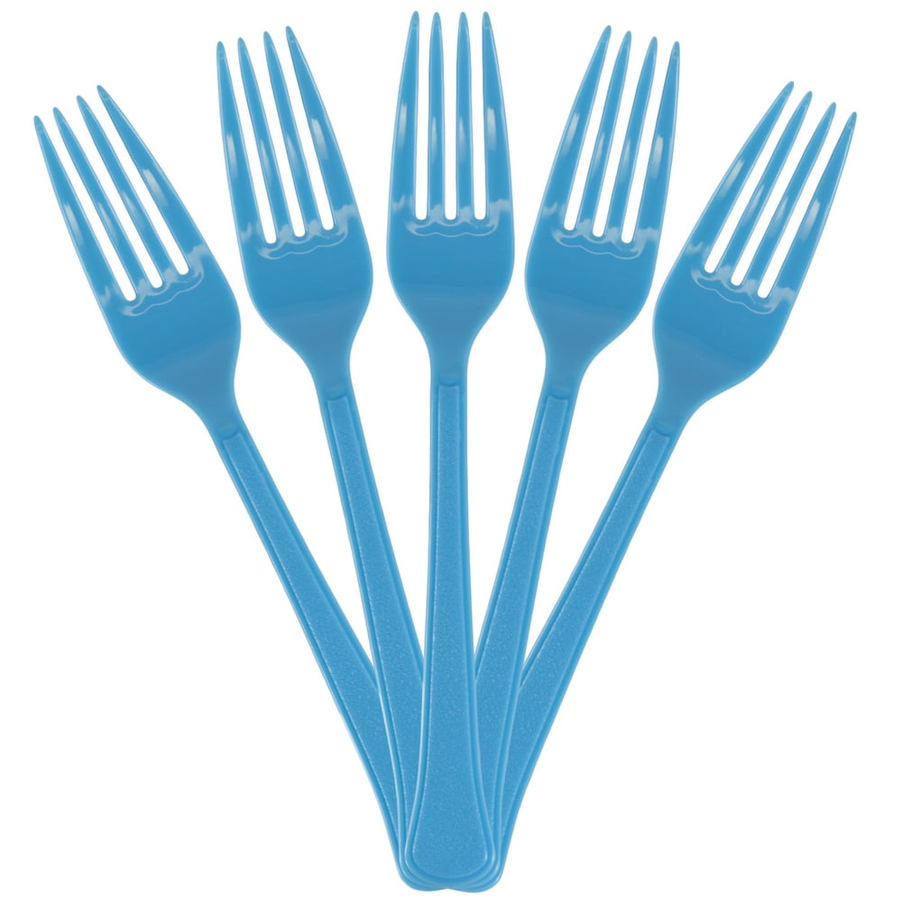 JAM Plastic Forks, Bright Blue, 48 Disposable Forks/Pack