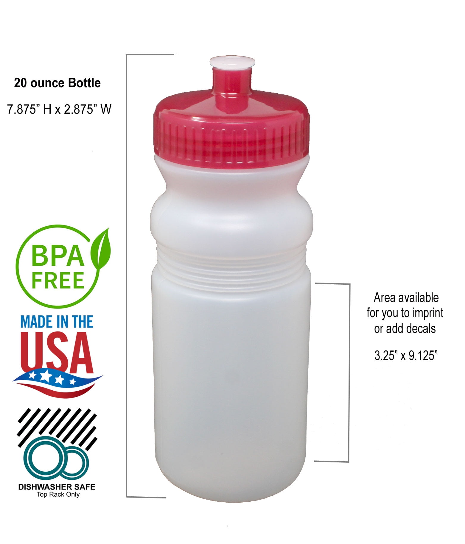 Rolling Sands 20 oz Sports Water Bottles 24 Pack, USA Made, BPA-Free, Dishwasher Safe
