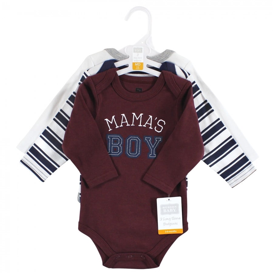 Hudson Baby Cotton Long-Sleeve Bodysuits, 3- Pack, Newborn- 24 Months
