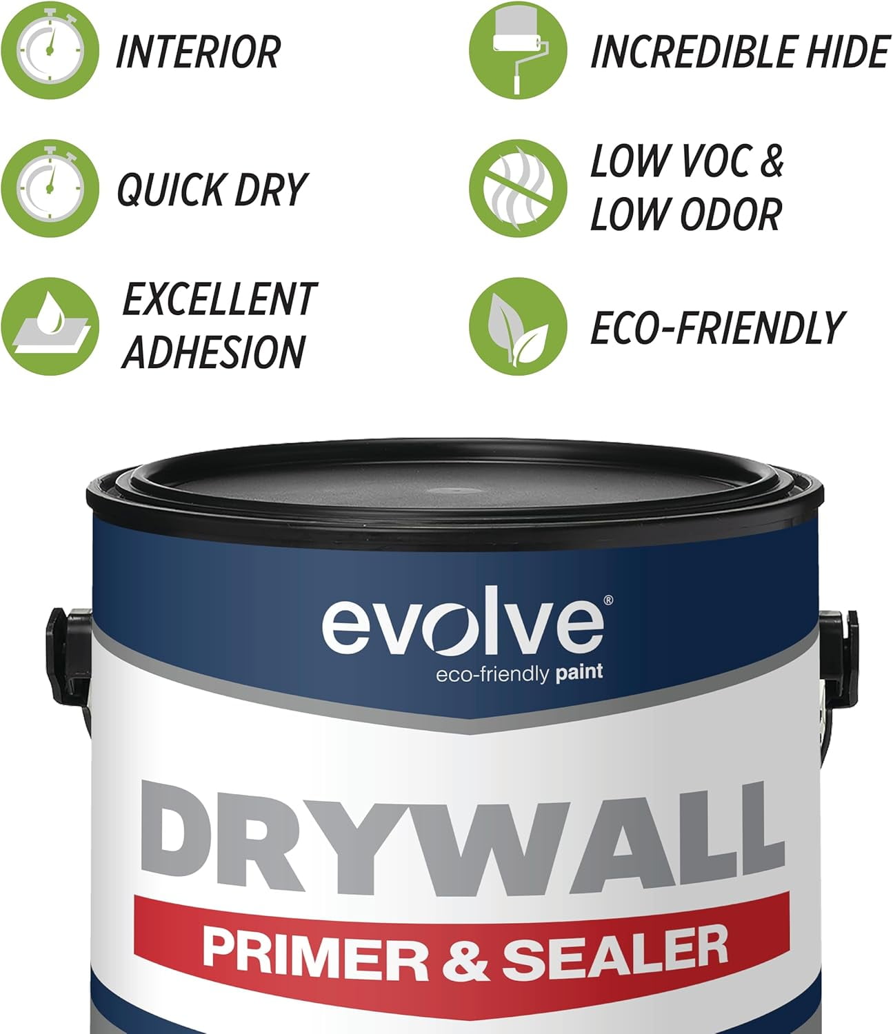 Evolve Drywall Primer & Sealer, Fast-Dry Low Odor Paint Primer for Interior Surfaces, White, 5 gal