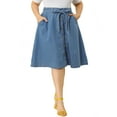 thumbnail image 5 of Agnes Orinda Women's Plus Size Outfits Fashion Tie Waist A Line Midi Denim Skirt 1X Blue, 5 of 7