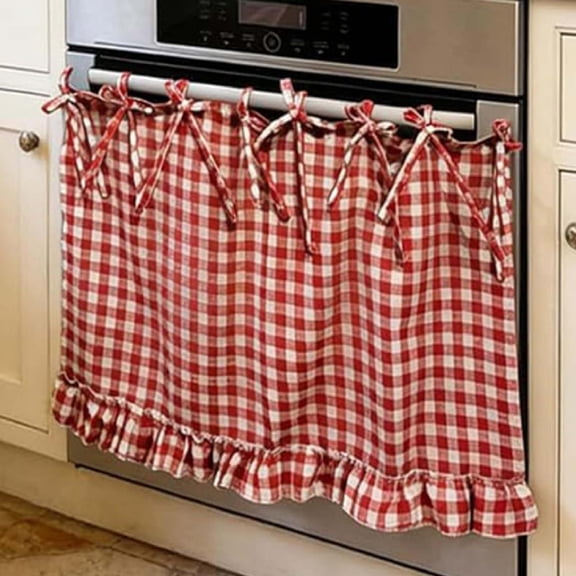 Handmade Oven Skirts, Oven Skirt Curtain for Door, Ove-n Curtain Tie Top, Farmhouse Kitchen Dcor, Ruffled Trim, Heat-Resistant, Effortless Install, Hide Clutter,for Ovens,Dishwashers,Washing Machine